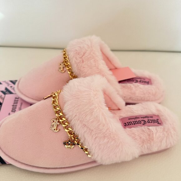 NWT JUICY COUTURE WOMENS KAELITH 2 FAUX FUR SLIPPERS BLUSH PINK L 8 / 9 - Picture 3 of 6